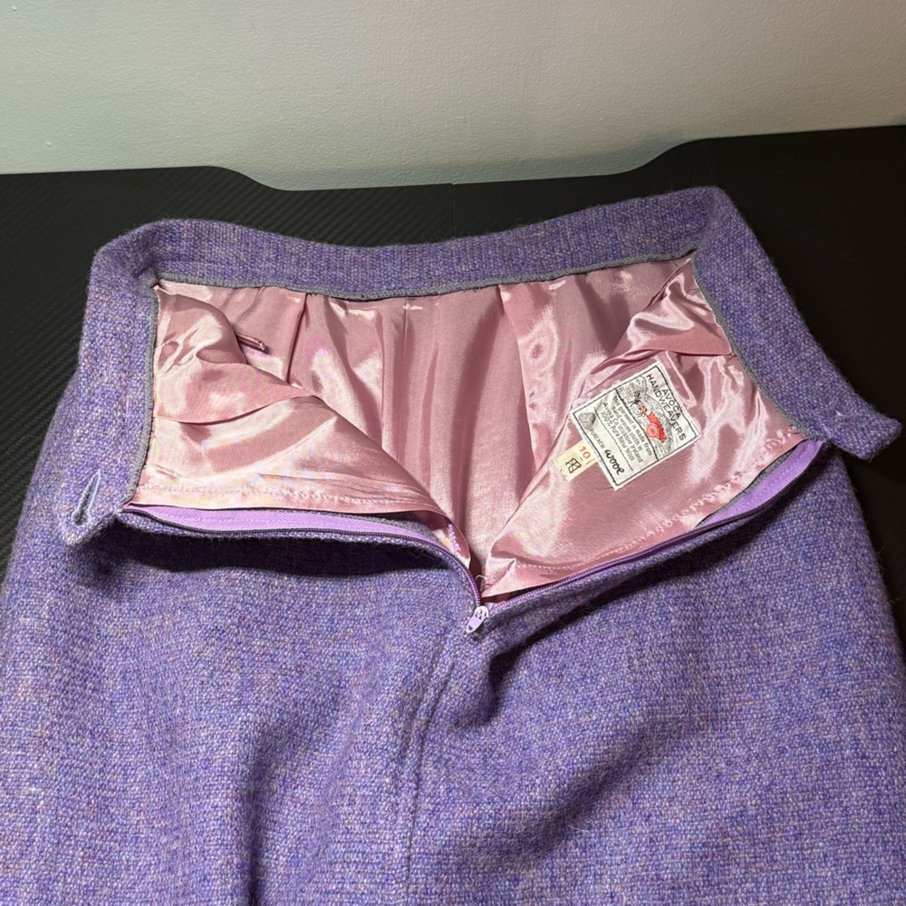 Vintage Avoca Handweavers Ireland Purple Wool  Skirt Pink Satin Lined Sz S - Picture 5 of 11